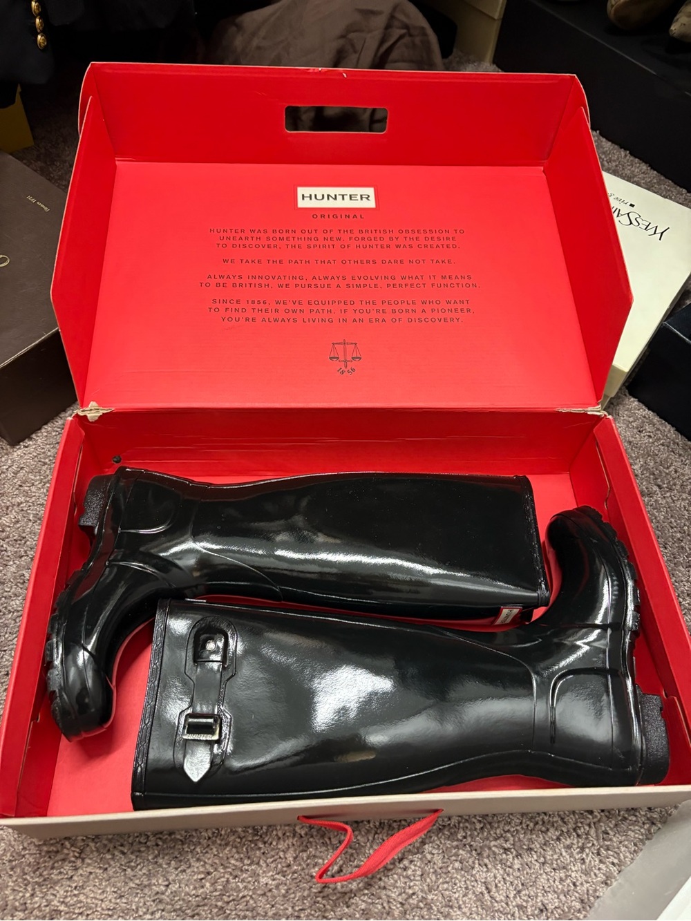 Hunter Gloss Black Tall Waterproof Rain Boots with Calf Buckle